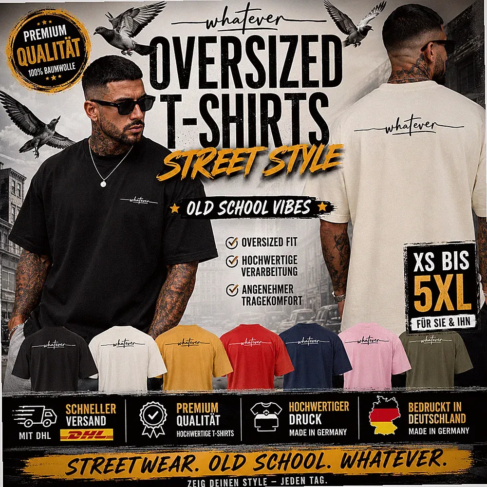 Whatever Herren Oversize Shirt Streetwear Fashion 100% Baumwolle