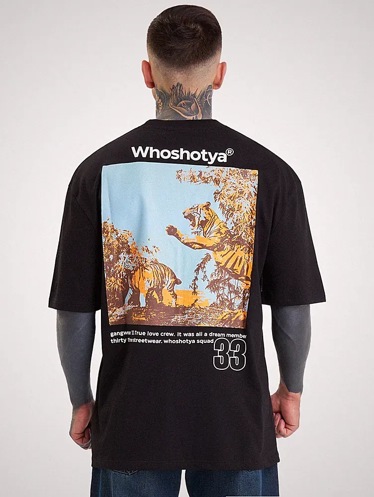 Whoshotya Feralith Oversize T-Shirt Schwarz Kurzarm Herren