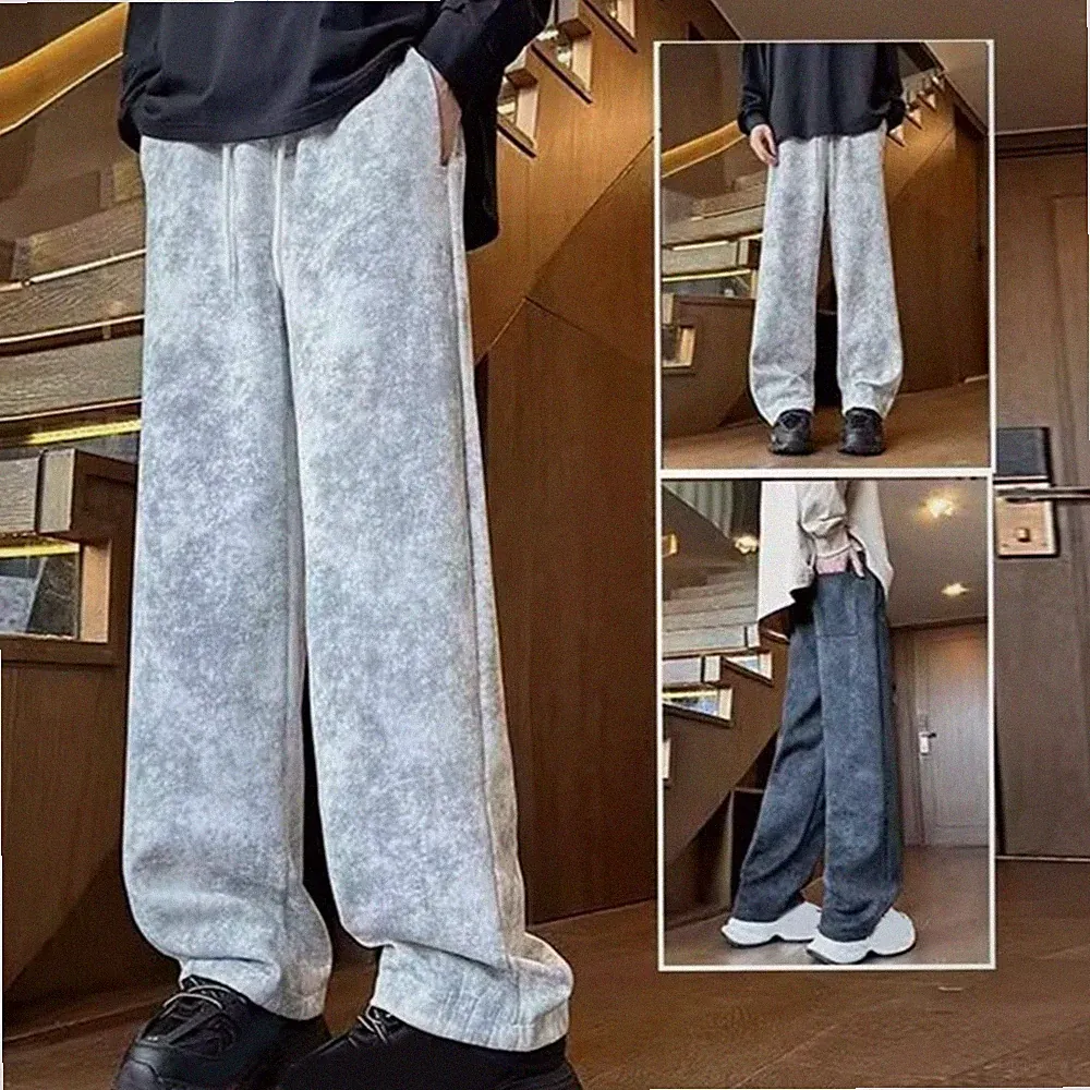 Wide Leg Herren Jogginghose locker Gummibund Batik Print Hose