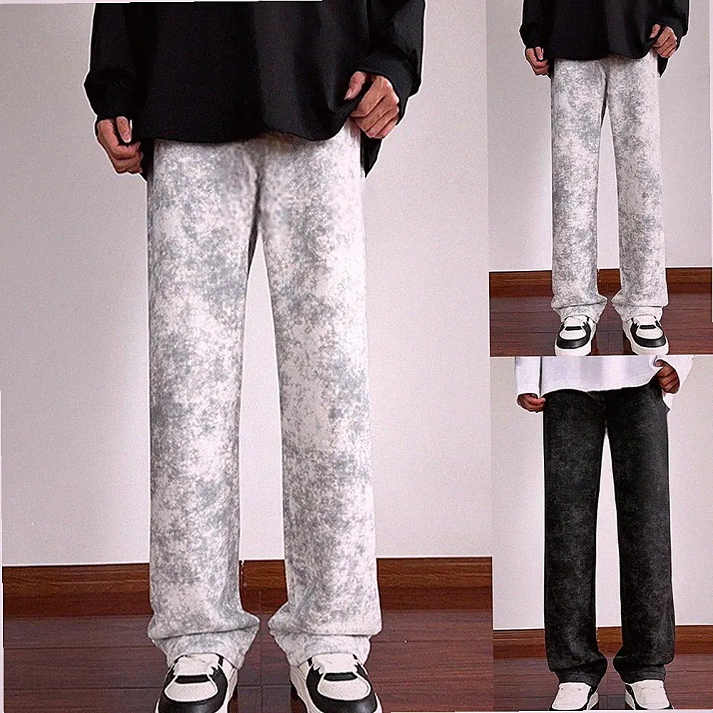 Wide Leg Herren Jogginghose mit Batik Print Loose Fit Freizeithose M
