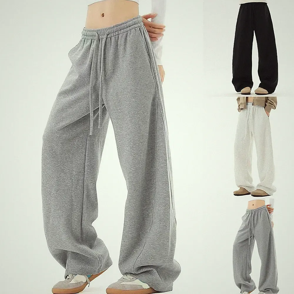 Wide Leg Jogginghose Baggy Freizeithose Unisex Straight Style Einfarbig