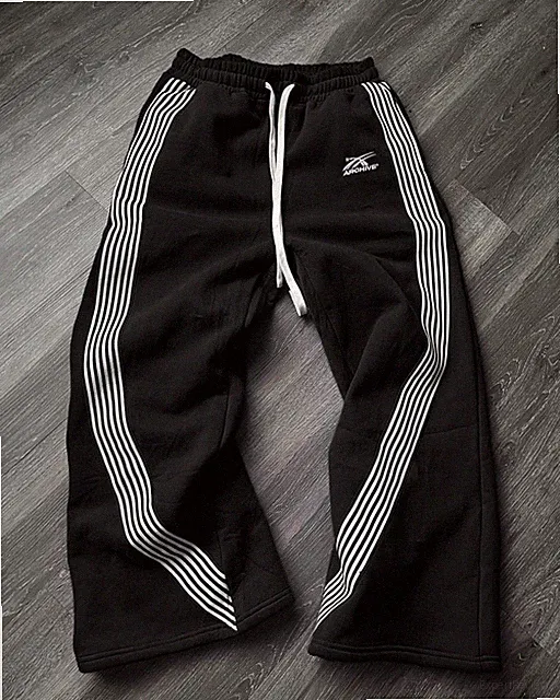 Y2K Baggy schwarze Jogginghose Hose mit weißen Streifen Streetwear
