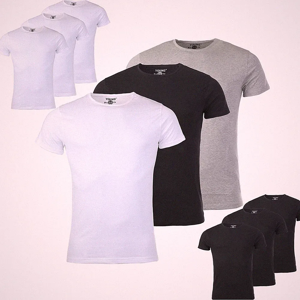 Young & Rich Herren 3er Pack T-Shirt Uni Basic Rundhals Ausschnitt slimfit 1701