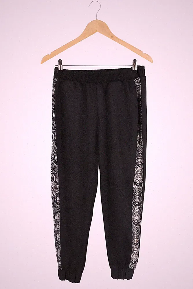 Zara Damen Jogginghose Schwarz Gr. 38/M Tierdruck Seitenstreifen Sport Casual