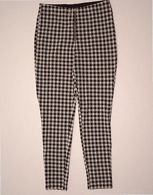 Zara Damen Leggings Große W30 L29 Grau Gingham Polyester DA28