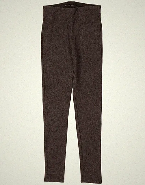 Zara Damen Leggings UK 8 Small Grau Fischgrät Viskose EB08