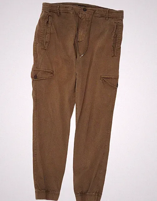 Zara Herren Jogginghose Cargo Hose Medium W31 L28 Khaki Baumwolle CH15