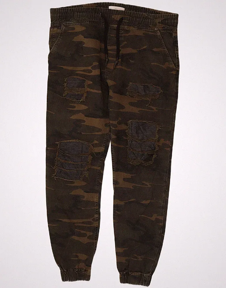 Zara Herren Jogginghose Chino Hose Große W32 L27 Khaki Camouflage Baumwolle FB43