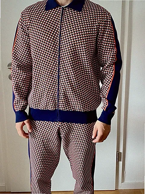 ZARA Herren Trainingsanzug 2-teilig M blau/rot/weiß geometrisch Reißverschluss