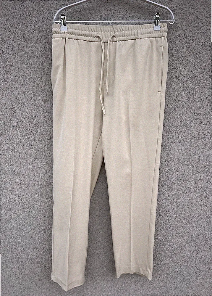 Zara Pull On Hose Herren SMALL Beige Hose Tapered Kordelzug UVP35€ EINMAL GETRAGEN